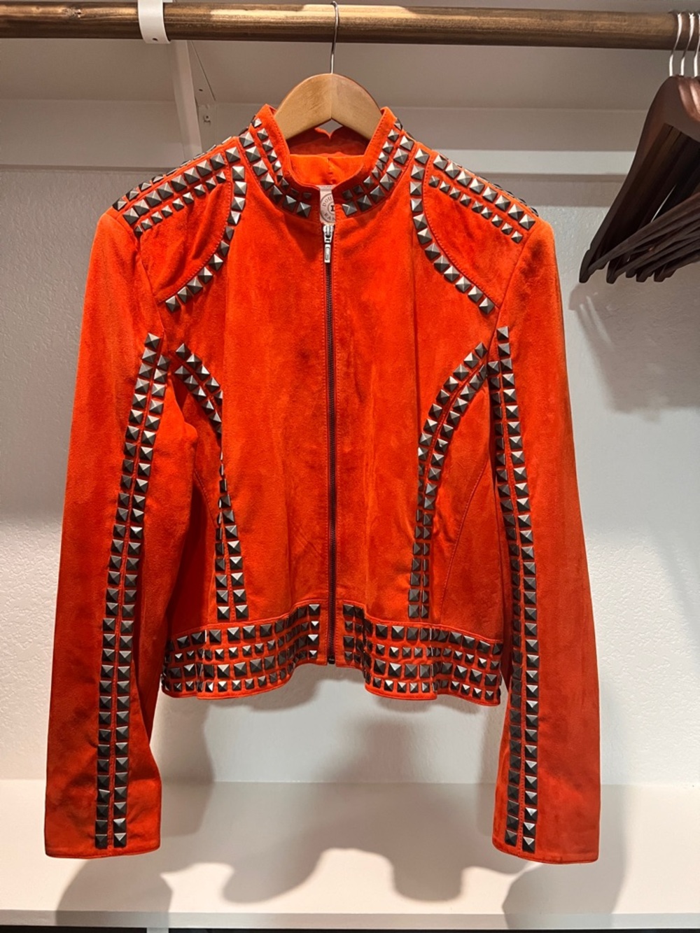 Double D Ranch Red Suede Studded Moto Jacket